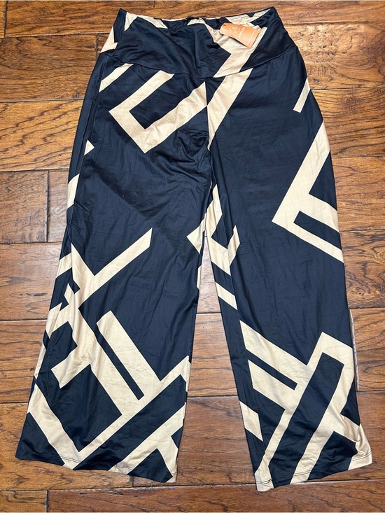 Arolina Pants - Arolina Patterned Stretchy High Waist Wide Leg Palazzo Pants in Black & Tan